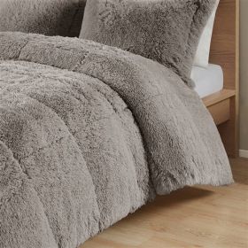 Grey Soft Sherpa Faux Fur Comforter Set with Pillow Shams (size: Twin/Twin XL)