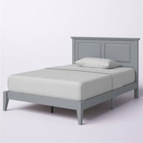 Traditional Solid Oak Wooden Platform Bed Frame with Headboard in Grey (size: Full)