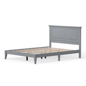 Traditional Solid Oak Wooden Platform Bed Frame with Headboard in Grey (size: QUEEN)