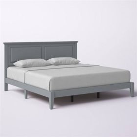 Traditional Solid Oak Wooden Platform Bed Frame with Headboard in Grey (size: KING)
