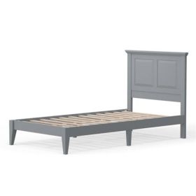 Traditional Solid Oak Wooden Platform Bed Frame with Headboard in Grey (size: TWIN)