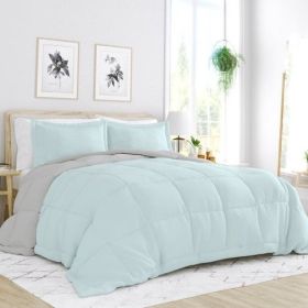 Microfiber Reversible Comforter Set Aqua Blue and Grey (size: Twin/Twin XL)