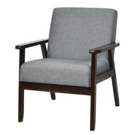Retro Modern Classic Linen Wide Accent Chair with Espresso Wood Frame (Color: Grey)