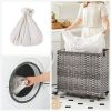 Handwoven PP Rattan 3-Bag Laundry Basket Cart with Cotton Liner on Wheels