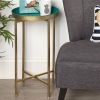 Gold Finish Metal Round End Table Nightstand with  Removable Tray Top
