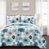 Blue Grey Flowers Lightweight Polyester Microfiber Quilt Set