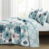 Blue Grey Flowers Lightweight Polyester Microfiber Quilt Set