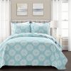 Blue Grey Flowers Lightweight Polyester Microfiber Quilt Set