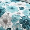 Blue Grey Flowers Lightweight Polyester Microfiber Quilt Set