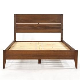 Rustic Walnut Mid Century Slatted Platform Bed (size: QUEEN)
