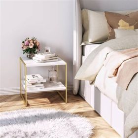 Industrial Modern Wood Top Nightstand End Table with Shelf (Color: White)