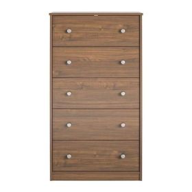 Modern 5-Drawer Bedroom Chest Dresser in Rustic Wood Finish (Color: Walnut)