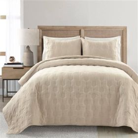 Lightweight Beige Textured Cotton 3 Piece Quilt Set (size: FULL/QUEEN)