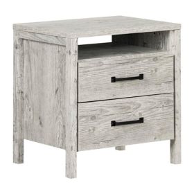Modern 2 Drawer Nightstand Cubby Storage Shelf (Color: Washed Pine)