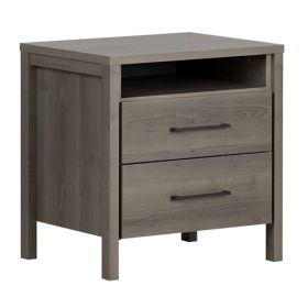 Modern 2 Drawer Nightstand Cubby Storage Shelf (Color: Gray)