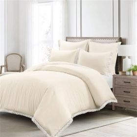 Full/Queen French Country 5-Piece Lightweight Comforter Set w/ Lace Trim (Color: Ivory)