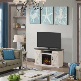 FarmHouse Rustic TV Entertainment Electric Fireplace (Color: Ivory/Expresso)