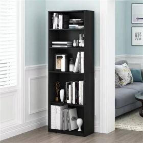71-inch Tall 5-Shelf Bookcase in Wood Finish (Color: Black)