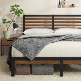 Metal Platform Bed Frame with Bamboo Wood Slat Headboard and Footboard (size: KING)