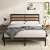 Metal Platform Bed Frame with Bamboo Wood Slat Headboard and Footboard