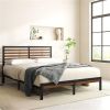 Metal Platform Bed Frame with Bamboo Wood Slat Headboard and Footboard