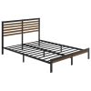 Metal Platform Bed Frame with Bamboo Wood Slat Headboard and Footboard