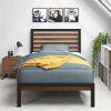 Metal Platform Bed Frame with Bamboo Wood Slat Headboard and Footboard