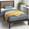 Metal Platform Bed Frame with Bamboo Wood Slat Headboard and Footboard