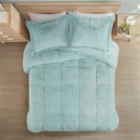 Soft Sherpa Faux Fur 3-Piece Comforter Set in Light Teal Blue (size: King/California King)
