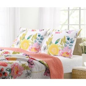 3-Piece Cotton Quilt Set with Multi-Color Floral Pattern (size: KING)