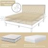 Adjustable Height Platform Bed Frame with Beige Upholstered Headboard
