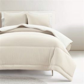 Soft Lightweight Reversible Quilted Comforter Set in White/Beige (size: King/California King)