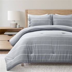 Blue Grey Off-White Stripe 3-Piece Lightweight Comforter Set (size: King/California King)