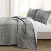 Scandinavian Dark Grey Chevron Reversible Cotton Quilt Set