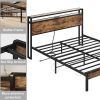 Industrial Platform Bed Frame with Storage Headboard and Power Outlets