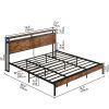 Industrial Platform Bed Frame with Storage Headboard and Power Outlets
