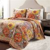 Boho Floral Lightweight Cotton Orange Mauve 3-Piece Quilt Set