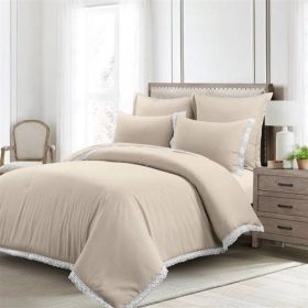 King French Country  5-Piece Lightweight Comforter Set with Lace Trim (Color: Beige Tan)