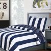 Navy Blue White Stars Stripes 100-Percent Cotton Quilt Set