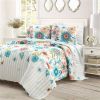 Lightweight Floral Teal Blue Pink White 3-Piece Polyester Quilt Set