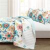 Lightweight Floral Teal Blue Pink White 3-Piece Polyester Quilt Set