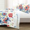 Lightweight Floral Navy Blue Coral White 3-Piece Polyester Quilt Set