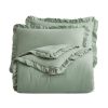 Oversized Sage Microfiber 3-Piece Comforter Set with Ruffled Edge Trim