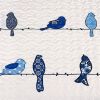 Blue White Navy Floral Birds On Wire Lightweight 7 Piece Quilt Set