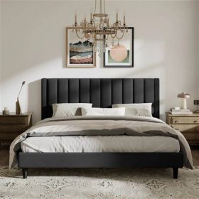 Black Velvet Upholstered Platform Bed Frame with Headboard (size: KING)