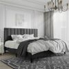 Black Velvet Upholstered Platform Bed Frame with Headboard