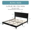 Modern Black Velvet Upholstered Platform Bed with Headboard