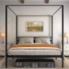 Modern Four Poster Metal Canopy Bed in Black Finish