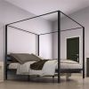 Modern Four Poster Metal Canopy Bed in Black Finish