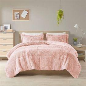 Pink Blush Soft Sherpa Faux Fur Comforter Set With Shams (size: King/California King)